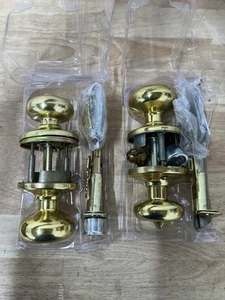 Kwikset Juno Polished Brass Entry Door Knob Featuring SmartKey Security (2 Pack) - Picture 1 of 2