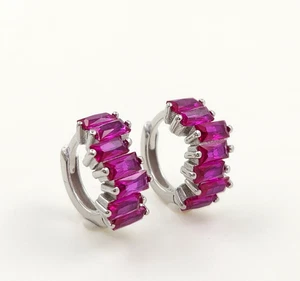 925 Sterling Silver 2x4mm Ruby 1/2'' Earrings Gemstone - Picture 1 of 3