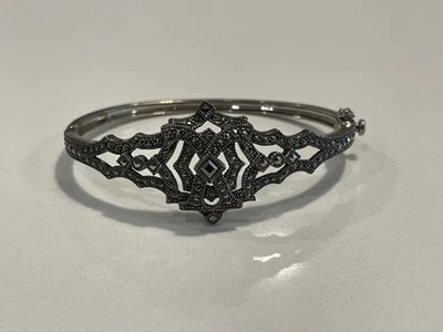 JUDITH JACK STERLING SILVER MARCASITE HINGED BANGLE CUFF BRACELET 925 7.5 inches - Image 1 of 4