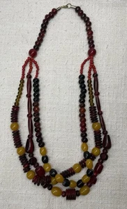 Alte Bakelit Halskette 3 Stränge L65cm rot gelb braun - Picture 1 of 6