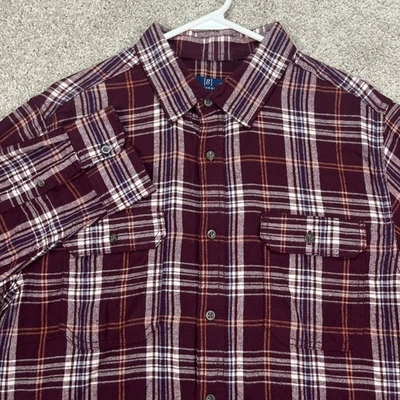 Camisa de franela George para hombre L a cuadros con botones manga larga granate informal NUEVA Foto 1 de 4