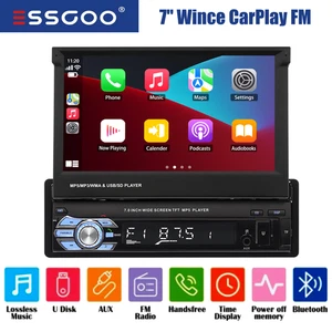 Single 1Din 7" Flip Out Car Radio Stereo Fit Apple Carplay car Bluetooth FM USB - Picture 1 of 12