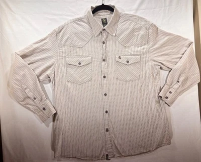 Hombres Aigle Abotonada Talla Grande Tostado Rayas Algodón Western Manga Larga Foto 1 de 4