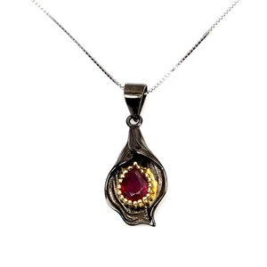 925 Sterling Silver Necklace Pear Ruby 8x6mm Natural Gemstone Jewelry 18inches - Picture 1 of 13