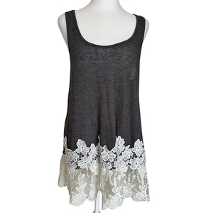 Umgee Women’s Embroidered Lace Sleeveless Tunic Tank Gray Ivory Floral Size L - Picture 1 of 11