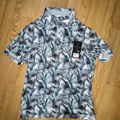 7 Diamonds Somers Polo Shirt Golf Blue Wicking Anti-Microbial Floral Size L NWOT - Image 1 of 4