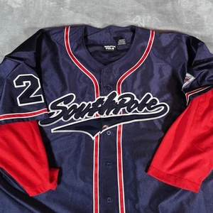 Vintage SouthPole Baseball Jersey Mens 5XL Double Sleeve Baggy Blue Y2K - Picture 1 of 11