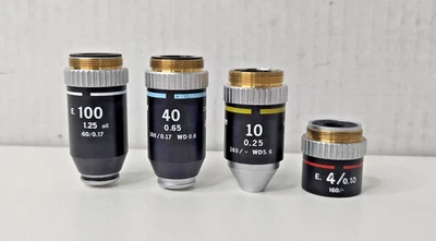 Nikon Eclipse Objective Lens Lot of 4 X100 1.25 Oil X40 0.65 X10 0.25 X4 0.10 - Image 1 of 4