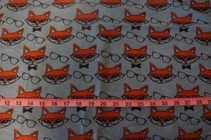 David Textiles Foxes Fox Glasses on Blue Flannel Fabric - 1 yard + - Picture 1 of 2