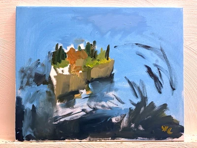 Castillo rural francés paisaje marino cubista moderno óleo original lienzo 16”x20” Foto 1 de 2