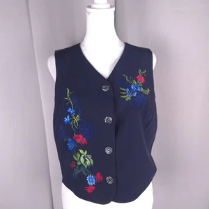 Carole Little Vest Women 8 Blue Floral Embroidered Top Boho Layering Vintage - Picture 1 of 18