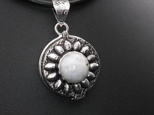 GJ69 GW MONDSTEIN POISON BOX RUND  SILBER-ANHÄNGER +KETTE / LEDER! - Bild 1 von 6