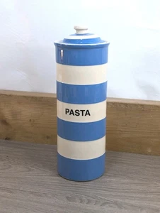 T G Green Cornishware Cornish Blue Tall PASTA SPAGHETTI JAR With Ceramic Lid - Picture 1 of 10