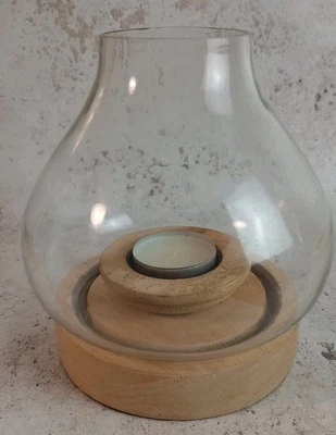 Nkuku Naryla Lantern Candle Holder Mango Wood Glass 14x13cm - Image 1 of 4