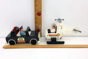 Vintage 80s Fisher-Price Husky Helper Police Car, Helicopter & 2 Figures - Imagen 1 de 12
