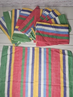 De colección 1987 Etiqueta Textiles India Rayas Coloridas Coloridas Manteles Servilletas 11 18.5x18" Foto 1 de 4