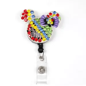 2pcs/lot Retractable Rhinestone Cartoon Animal Mouse Head ID Badge Reel Holder - Picture 1 of 17