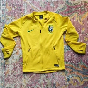Nike Brazil Soccer Jacket Medium Dri-Fit CBF Authentic Track Zip-Up Yellow - Picture 1 of 9