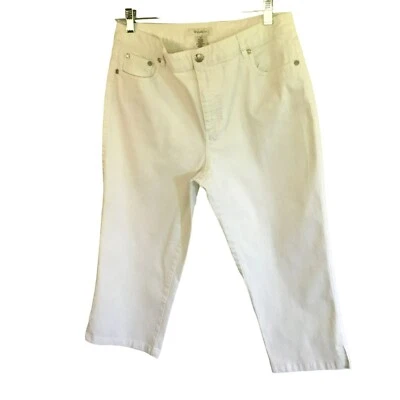 Dress Barn Capris Women's Sz 12 Bright White 5-Pocket Stretch Hem Slits 5 Pocket - Image 1 of 4