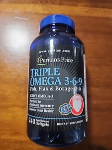 Puritans Pride Triple Omega 3-6-9 Fish, Flax & Borage Oils, 240 Count - Picture 1 of 4