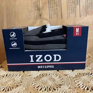 New Izod Grey Black Indoor/Outdoor Sole Moccasin Slippers Sz 8-9 - Picture 1 of 3