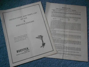1950 E BOSTITCH STAPLERS Instructions Guide & Parts List Booklet Original Info  - Picture 1 of 8
