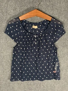 Hollister XS Sheer Blouse Top Short Sleeve Polka Dot Shirt Womens Regular Casual - Picture 1 of 10