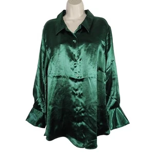 Ava and Viv Green Button Up Top Blouse Women Size 1X 18 Christmas NEW with FLAW - Picture 1 of 10