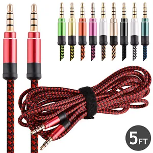 3.5mm Male to Male Aux Cable Cord Car Audio PC iPhone Headphone Jack Black 5FT - Picture 1 of 32