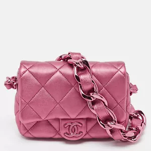 Chanel Metallic Pink Quilted Leather Mini Flap Bag - Picture 1 of 9