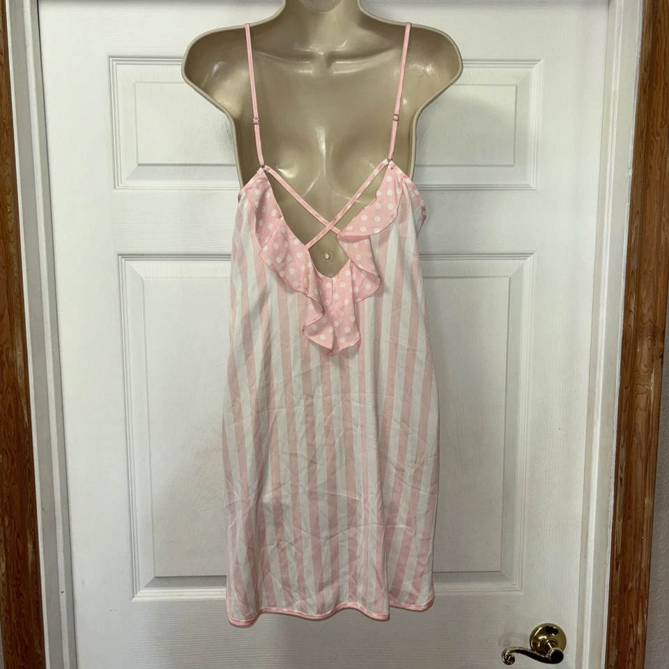 Новый с Ярлыками Betsey Johnson розовый полоски MRS скольжения ночное платье L свадебный оборки назад - Изображение 1 из 4