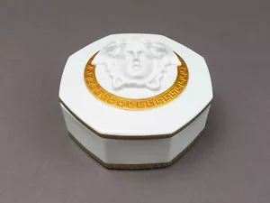 Versace Rosenthal Gorgona Medusa Oro Llave Griega Porcelana Baratija Joyería Caja - Imagen 1 de 10