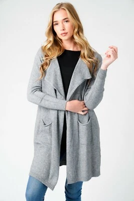 Ladies Lagenlook Warm Winter Soft Knit Wool Mix 2 Pocket Waterfall Cardigan - Image 1 of 4