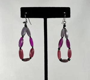 Premier Designs Jewelry - "Fuchsia" Hematite plated glass bead earrings NEW - Picture 1 of 3