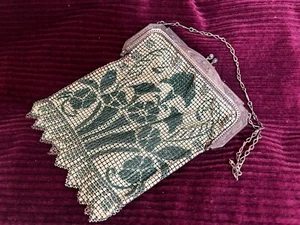 Antique Vintage Art Deco Whiting & Davis Mesh Purse Bag Morning Glory Design - Picture 1 of 3