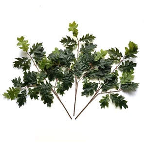 Set of 3 Dark Green Artificial Oak Tree Leaf Branches Sprays Faux Foliage Leaves - Picture 1 of 6