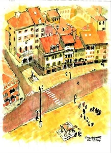 Plaza de la ciudad alemana, decoración de pared alemana, decoración de pared europea, arte con vista aérea - Imagen 1 de 12