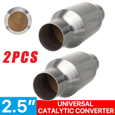 2X 2.5'' inch Catalytic Converter High Flow Metal Core 400 Cell Stainless Steel - image 1 of 4