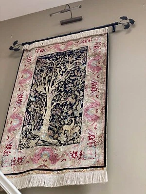 Alfombra turca Bursa seda sobre seda. Árbol de la vida.  Auténtico.  Firmado por el artista. Foto 1 de 4