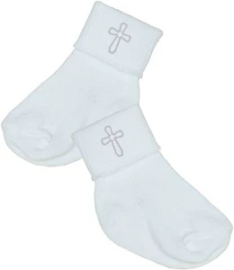 BabyPrem Prematuro Pequeño Bebé Ropa Un Par Calcetines Blancos Cruz Plateada 1.5-7.5 lb - Imagen 1 de 1