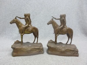 1927 INDIAN CHIEF On HORSEBACK PAIR BRONZE BOOKENDS JB made by JENNINGS BROS - Picture 1 of 6