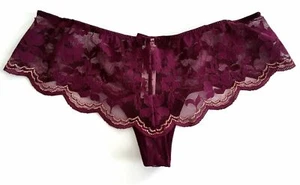 Victorias Secret Wine Wide Side Thong Panties Size XS Floral Lace Metallic Trim - Picture 1 of 12