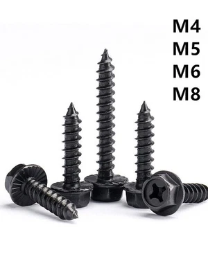 Black Steel Phillips Cross Hex Flange Head Self Tapping Screws M4 M5 M6 M8