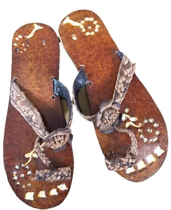 Sandalia Z Hecha a Mano Cuero Tocado Sin Cordones Chanclas Planas Talla 7 Boho Island Cruise - Imagen 1 de 5