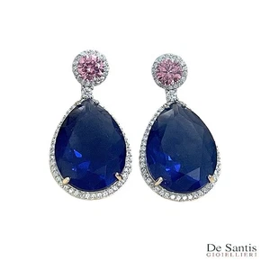 Damen Ohrringe Schmuck Silber Saphir Blau Synthetisch Tropfen Quarz Zirkonia - Bild 1 von 2