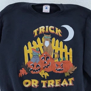 Vtg Trick Or Treat Sweatshirt Mens Medium Cats Pumpkins Halloween Cartoon 90s - Picture 1 of 8