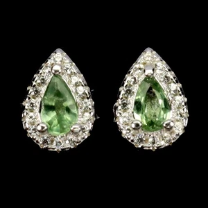 925 Sterling Silver Earrings Pear Green Sapphire 5x3mm Natural Gemstone Jewelry - Picture 1 of 13