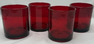 Artland Rot Rubin Glas Becher Blase Niedrig Kugel Steine Saft Mundgeblasen Set 4 - Bild 1 von 9