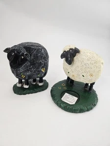 David Frykman Daisy Mae 2 Sheep Black & White with flowers Tea Light Holder - Picture 1 of 6