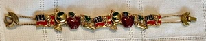 Vintage slide bracelet for a teacher,apples/flags/globes,gold tone w/enameling - Picture 1 of 3
